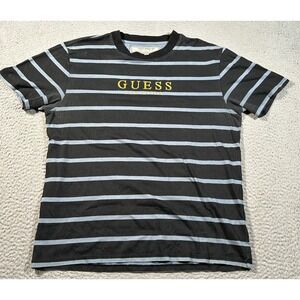Guess Shirt Men Small Los Angeles Striped Black Blue ASAP Witherspoon Logo‎